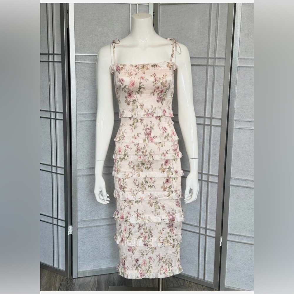 V Chapman Lily Ruffle Midi Dress in Tapestry Rose